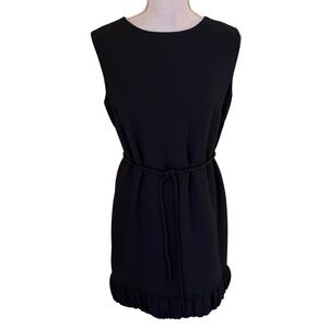 Talbots Black Crepe Sleeveless Gathered Hem Belted Sheath Dress 10P